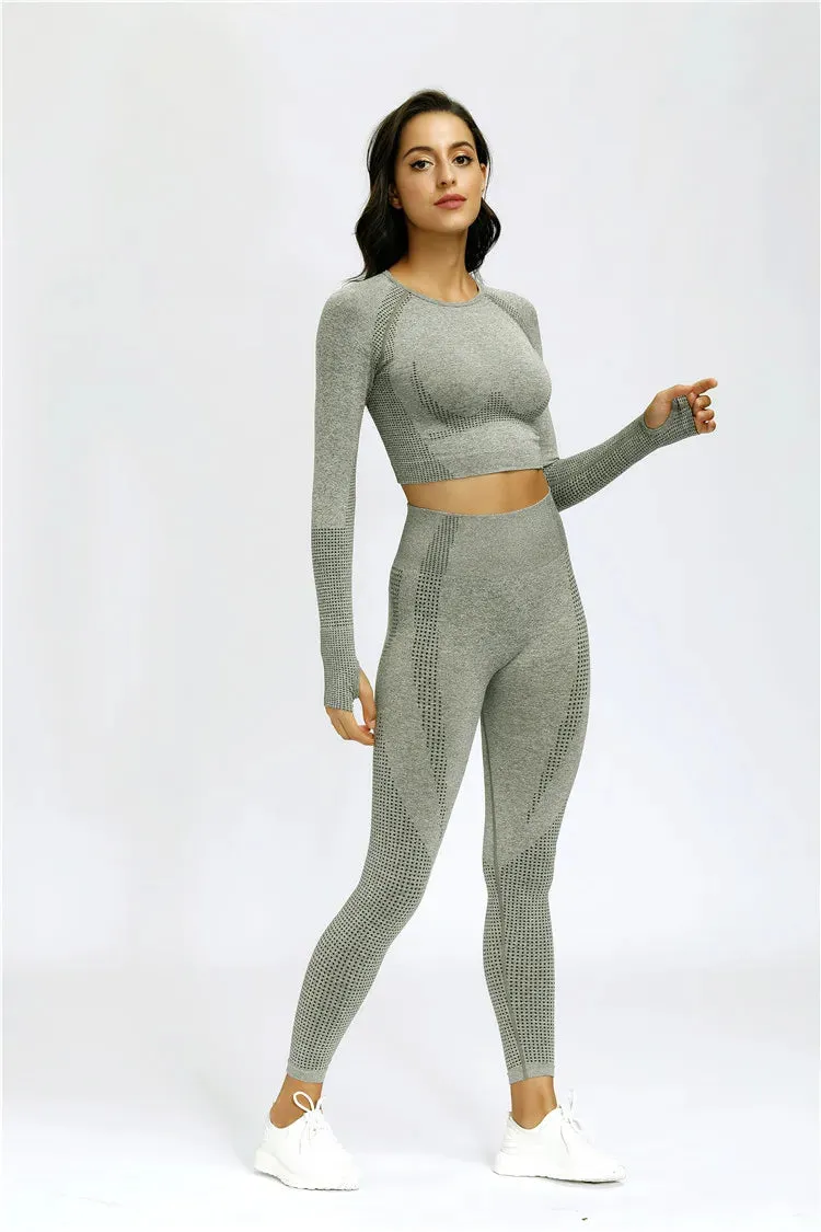 Women's Vital Seamless Yoga Set: Gym Leggings   Cropped Shirts, Fitness Sport Suit with Long Sleeve Tracksuit, Active Wear