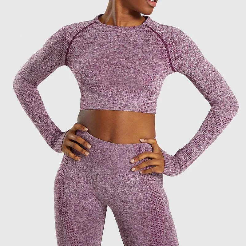 Women's Vital Seamless Yoga Set: Gym Leggings   Cropped Shirts, Fitness Sport Suit with Long Sleeve Tracksuit, Active Wear