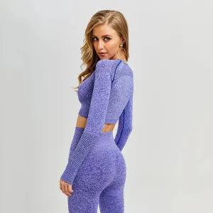 Women's Vital Seamless Yoga Set: Gym Leggings   Cropped Shirts, Fitness Sport Suit with Long Sleeve Tracksuit, Active Wear