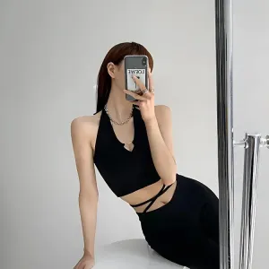 Y2K Halter Top with Heart Ring Accent for Day to Night Style
