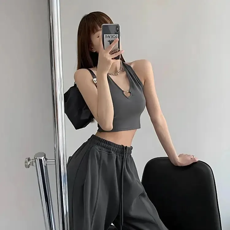 Y2K Halter Top with Heart Ring Accent for Day to Night Style