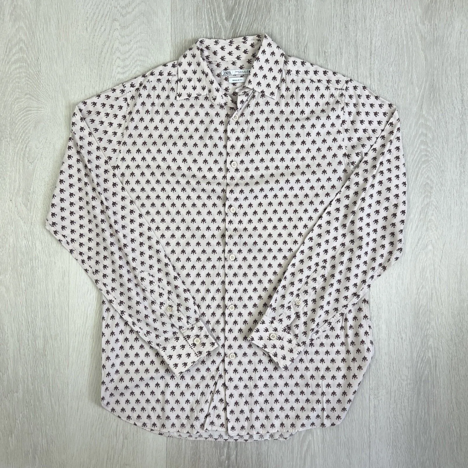 Zara Mens Long Sleeve Regular Fit Button Up Shirt Size Medium