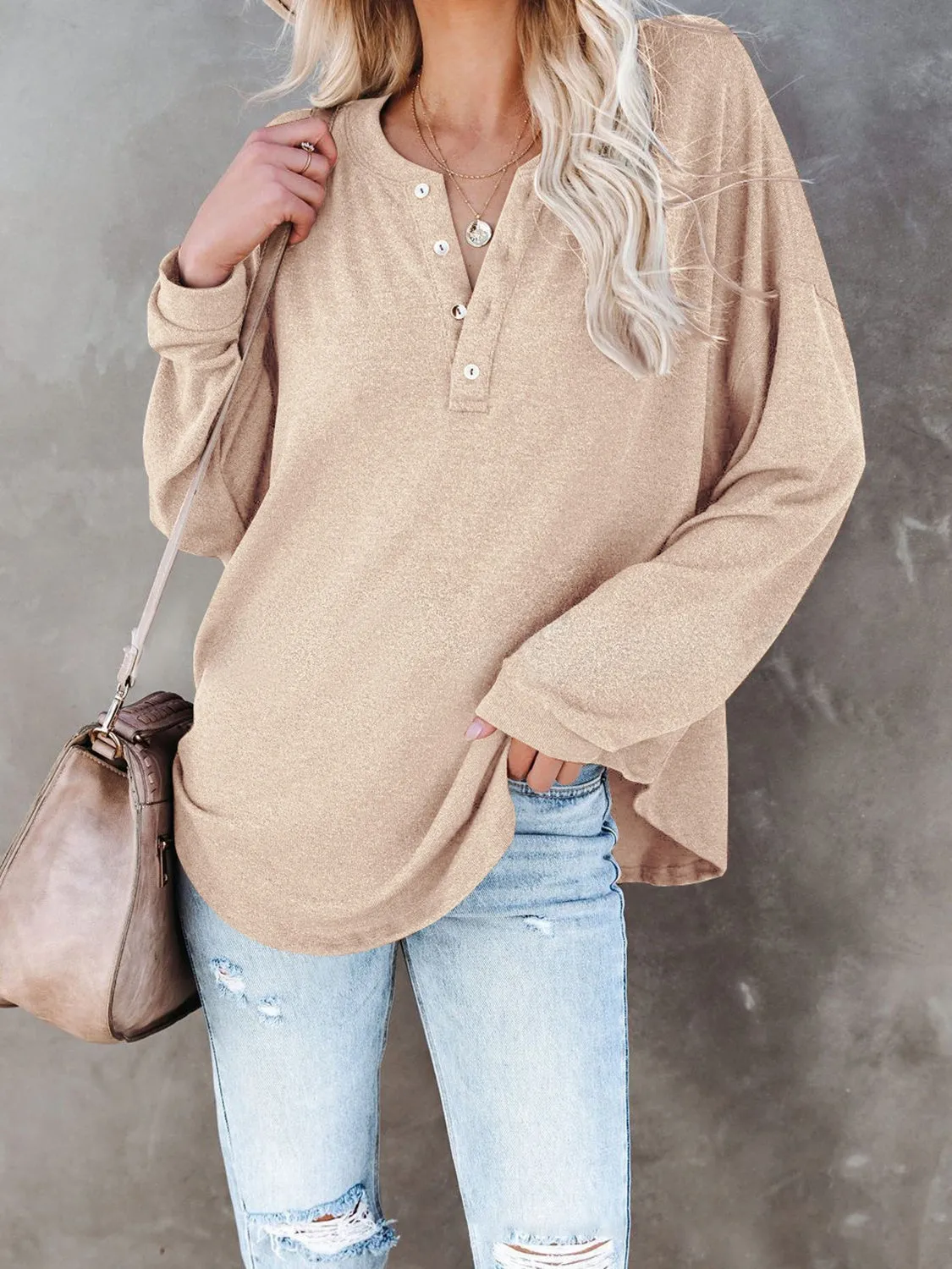 Zoey Buttoned Drop Shoulder Top