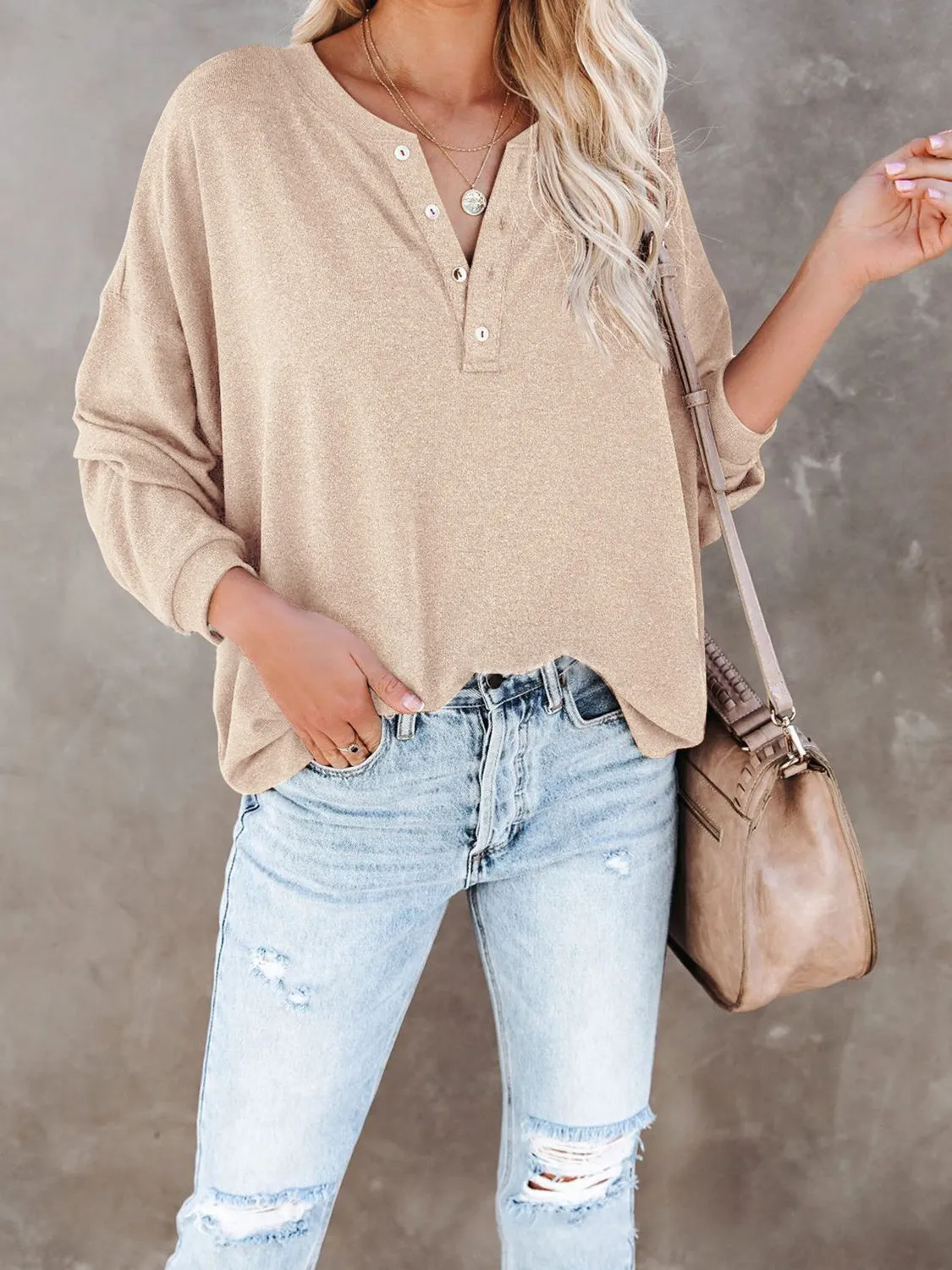 Zoey Buttoned Drop Shoulder Top
