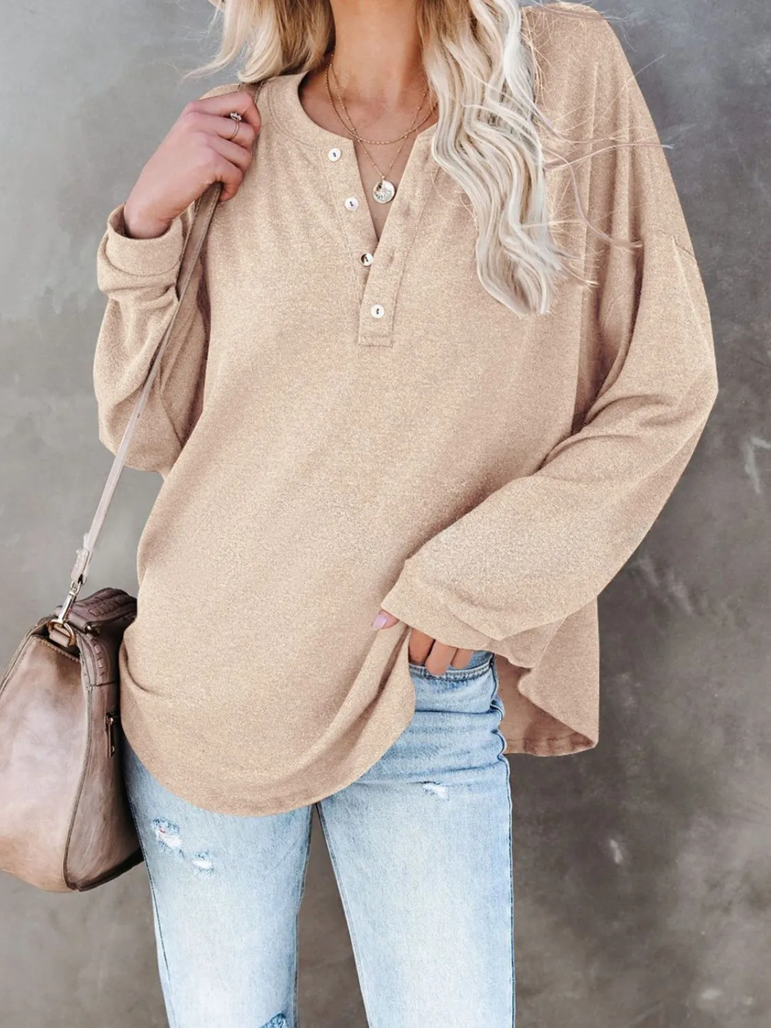 Zoey Buttoned Drop Shoulder Top