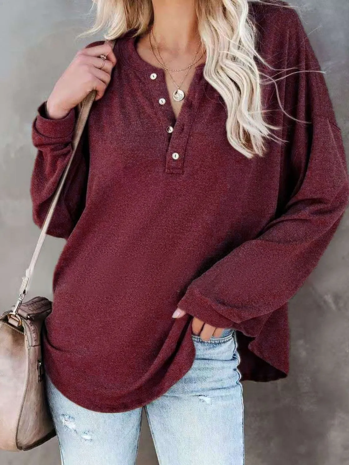 Zoey Buttoned Drop Shoulder Top