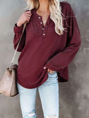 Zoey Buttoned Drop Shoulder Top