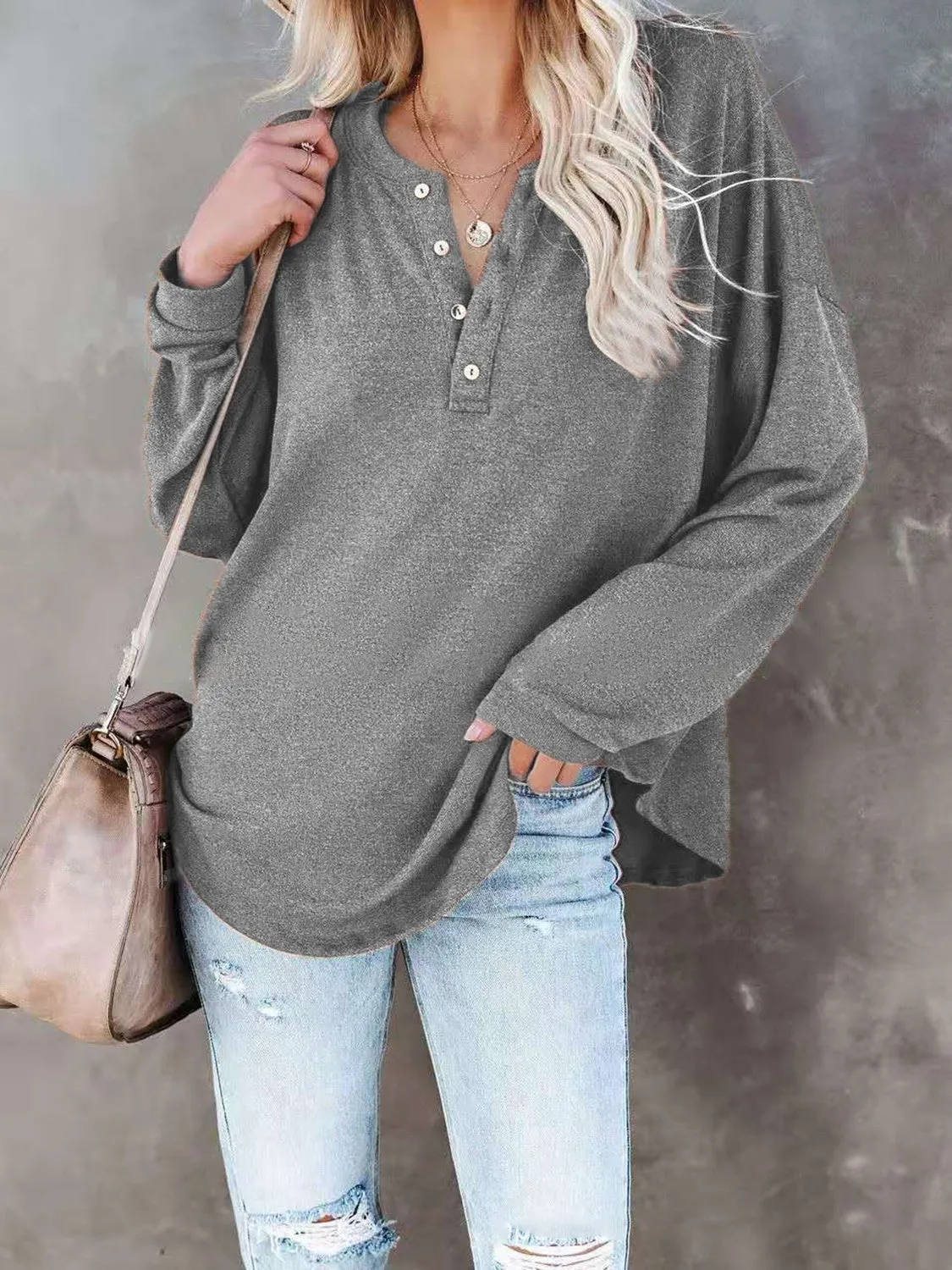 Zoey Buttoned Drop Shoulder Top