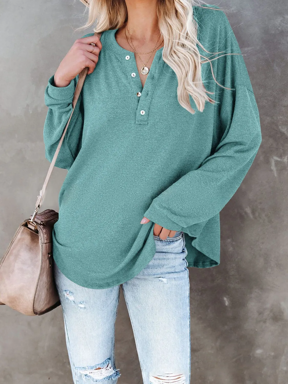 Zoey Buttoned Drop Shoulder Top