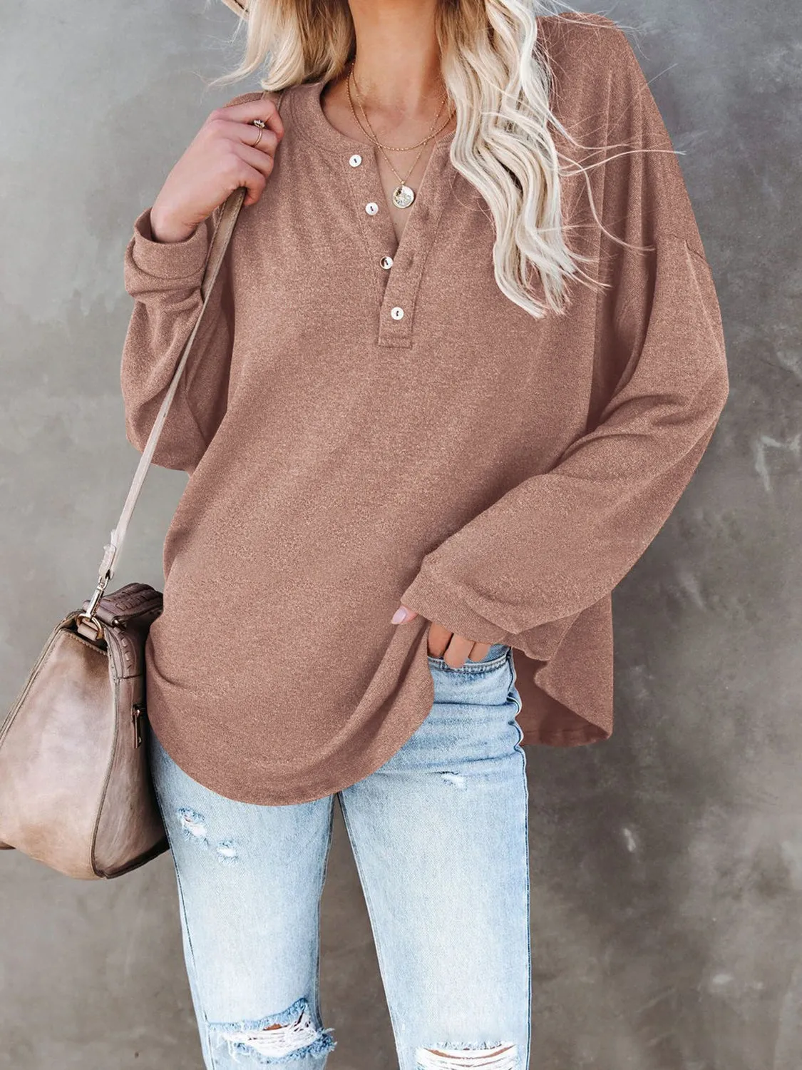 Zoey Buttoned Drop Shoulder Top